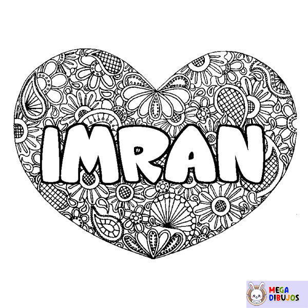 Coloración del nombre IMRAN - decorado mandala de coraz&oacute;n