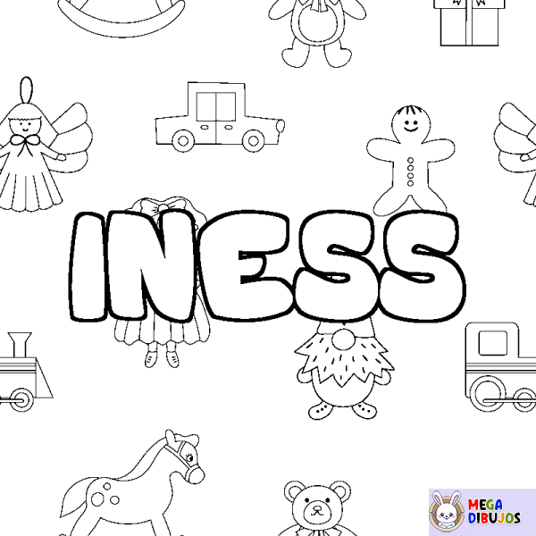 Coloración del nombre INESS - decorado juguetes