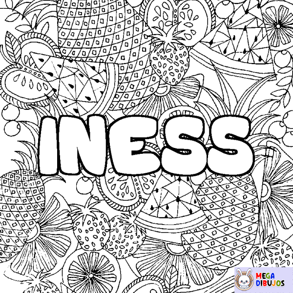 Coloración del nombre INESS - decorado mandala de frutas