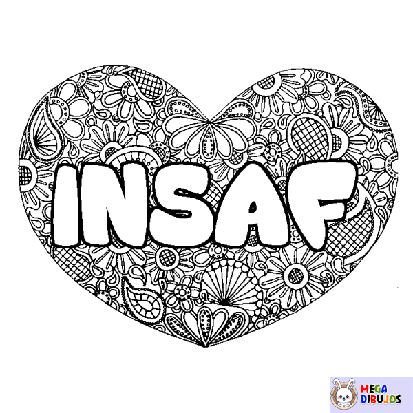 Coloración del nombre INSAF - decorado mandala de coraz&oacute;n