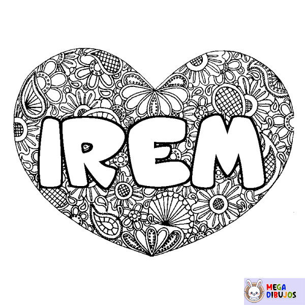 Coloración del nombre IREM - decorado mandala de coraz&oacute;n