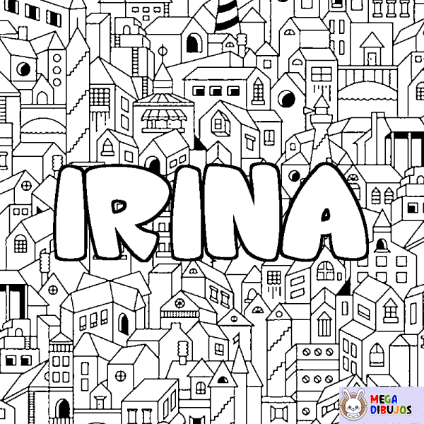 Coloración del nombre IRINA - decorado ciudad
