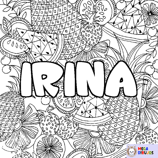 Coloración del nombre IRINA - decorado mandala de frutas