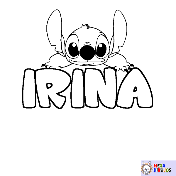 Coloración del nombre IRINA - decorado Stitch