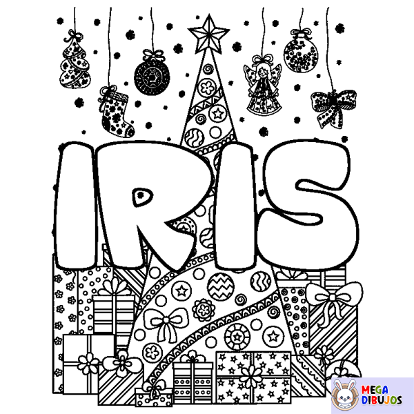 Coloración del nombre IRIS - decorado &aacute;rbol de Navidad y regalos