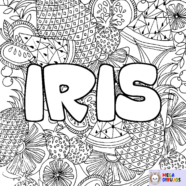 Coloración del nombre IRIS - decorado mandala de frutas