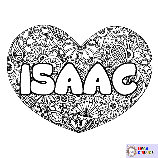 Coloración del nombre ISAAC - decorado mandala de coraz&oacute;n