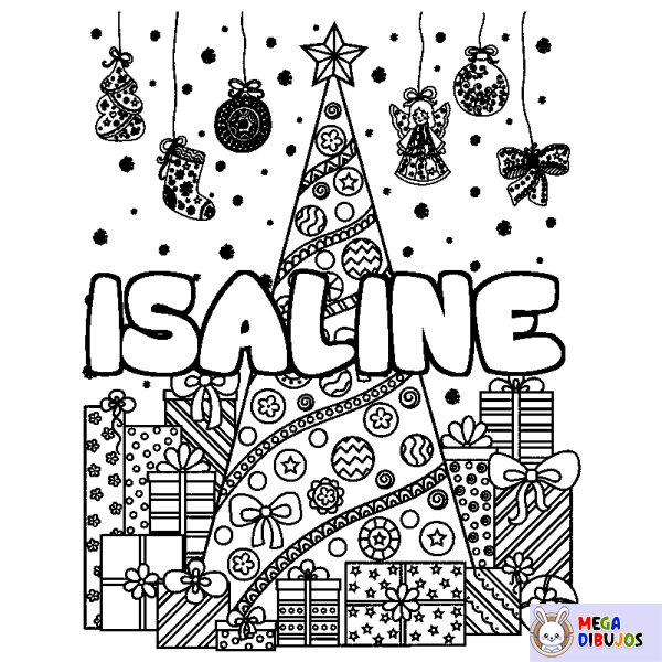 Coloración del nombre ISALINE - decorado &aacute;rbol de Navidad y regalos