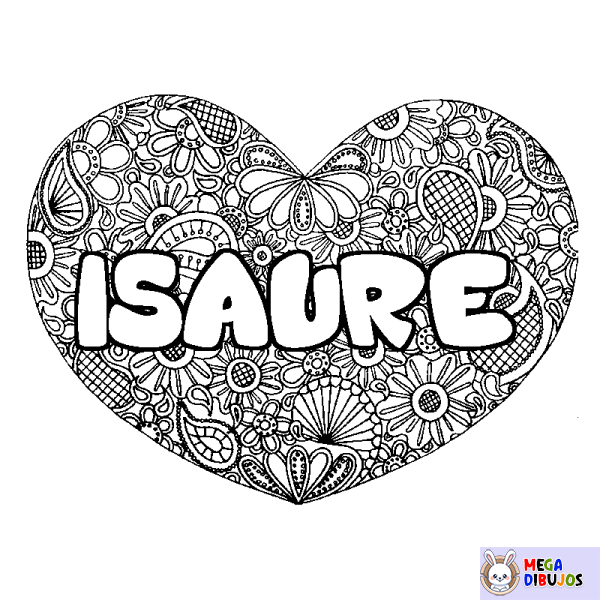 Coloración del nombre ISAURE - decorado mandala de coraz&oacute;n