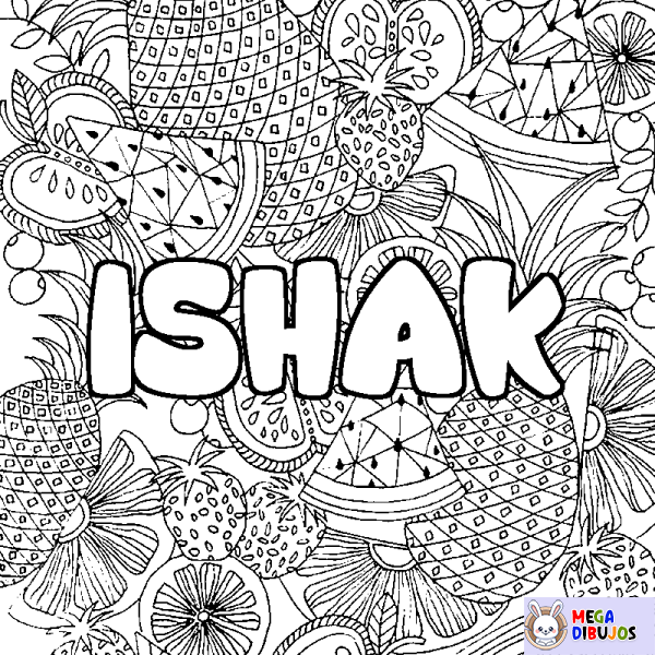 Coloración del nombre ISHAK - decorado mandala de frutas