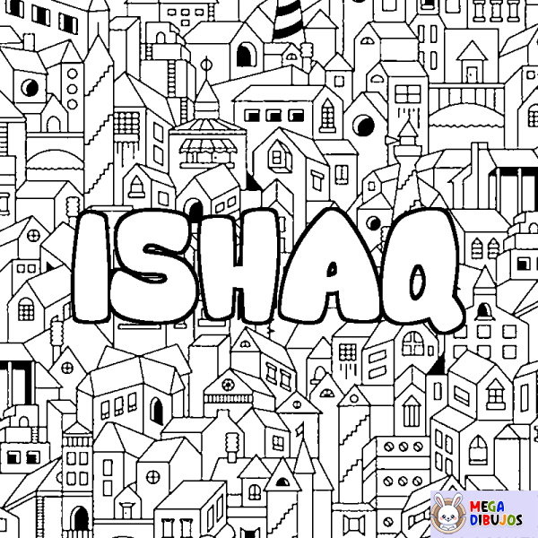 Coloración del nombre ISHAQ - decorado ciudad