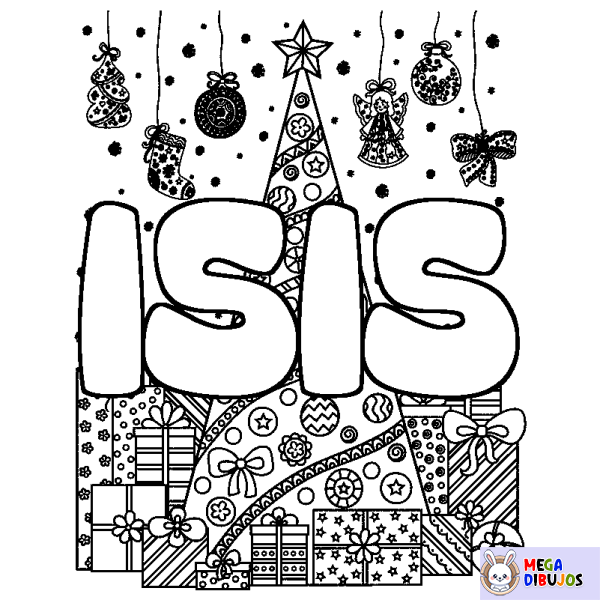 Coloración del nombre ISIS - decorado &aacute;rbol de Navidad y regalos