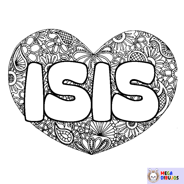 Coloración del nombre ISIS - decorado mandala de coraz&oacute;n