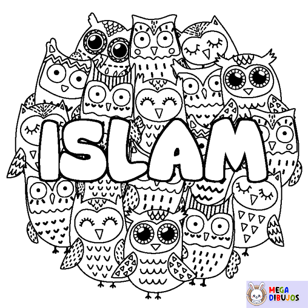 Coloración del nombre ISLAM - decorado b&uacute;hos