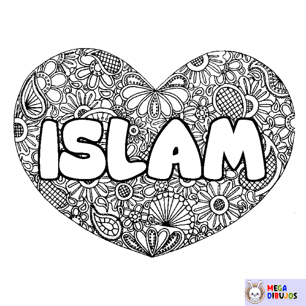 Coloración del nombre ISLAM - decorado mandala de coraz&oacute;n