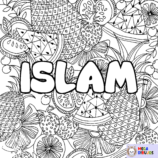 Coloración del nombre ISLAM - decorado mandala de frutas