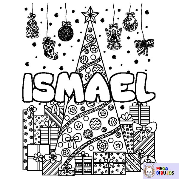 Coloración del nombre ISMAEL - decorado &aacute;rbol de Navidad y regalos