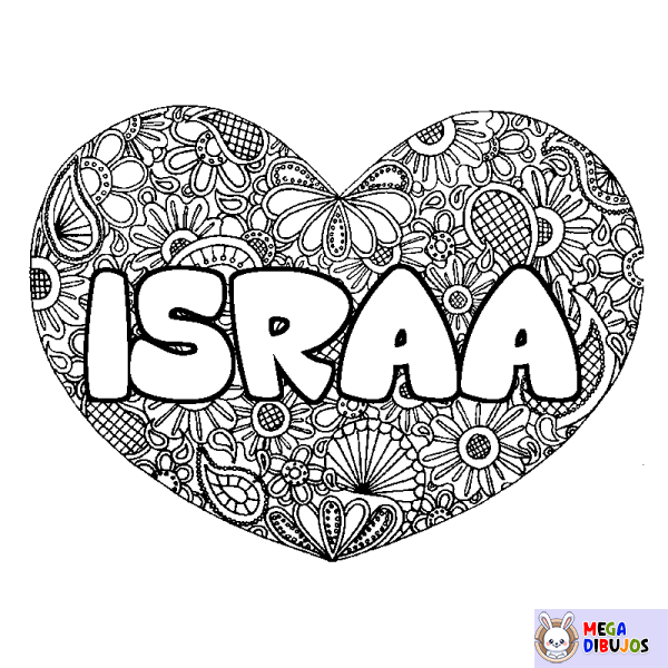 Coloración del nombre ISRAA - decorado mandala de coraz&oacute;n