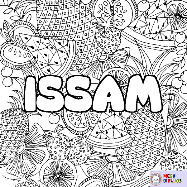 Coloración del nombre ISSAM - decorado mandala de frutas