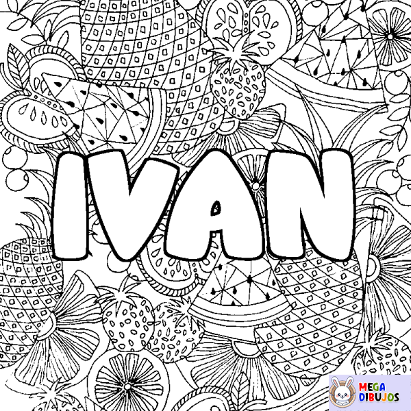 Coloración del nombre IVAN - decorado mandala de frutas