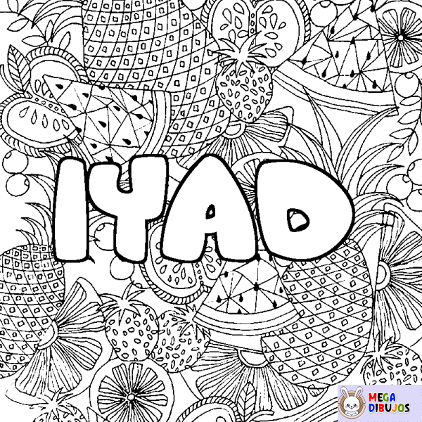 Coloración del nombre IYAD - decorado mandala de frutas