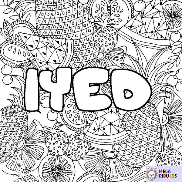 Coloración del nombre IYED - decorado mandala de frutas