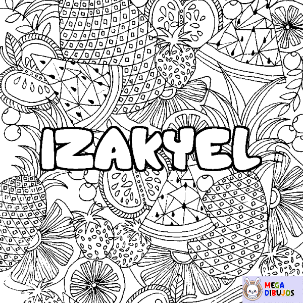 Coloración del nombre IZAKYEL - decorado mandala de frutas