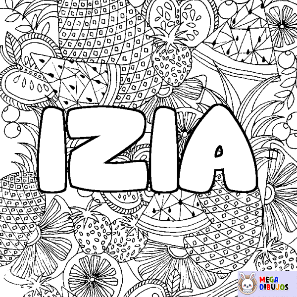 Coloración del nombre IZIA - decorado mandala de frutas