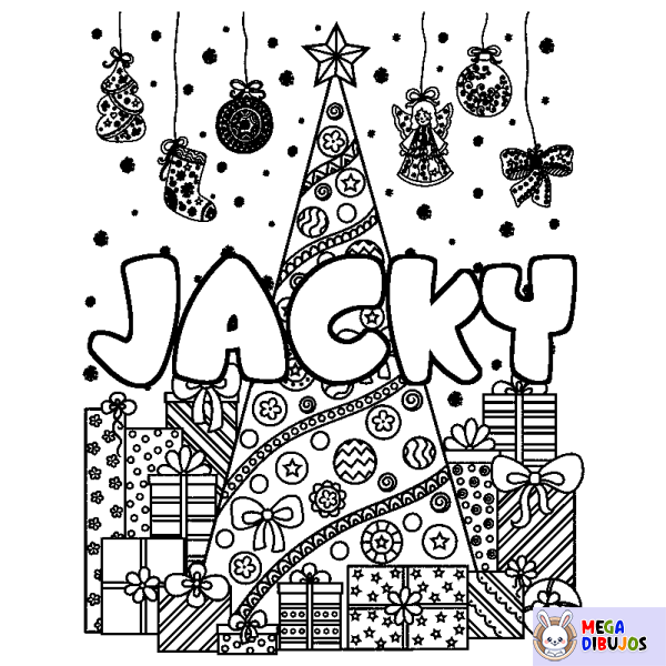 Coloración del nombre JACKY - decorado &aacute;rbol de Navidad y regalos