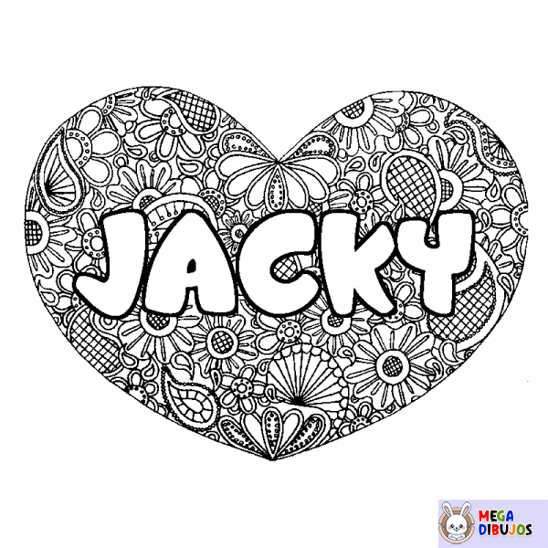 Coloración del nombre JACKY - decorado mandala de coraz&oacute;n