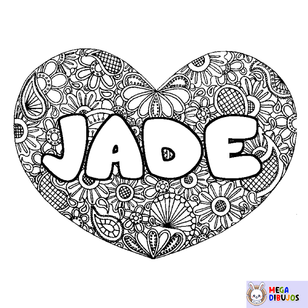 Coloración del nombre JADE - decorado mandala de coraz&oacute;n