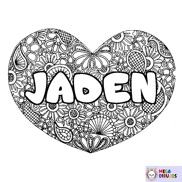 Coloración del nombre JADEN - decorado mandala de coraz&oacute;n