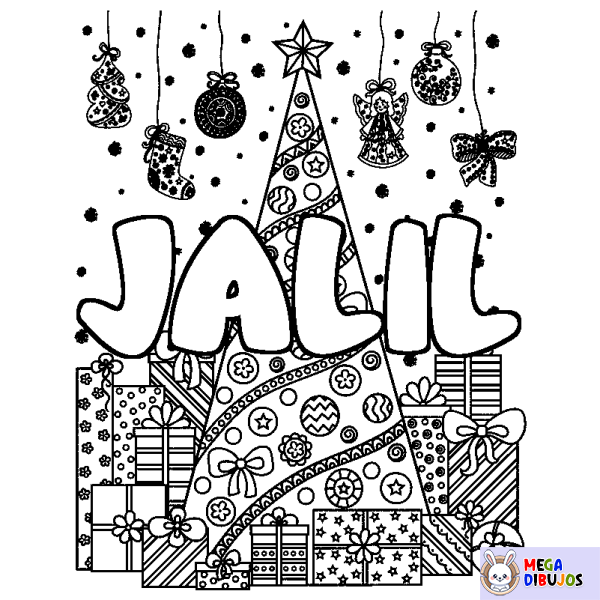 Coloración del nombre JALIL - decorado &aacute;rbol de Navidad y regalos