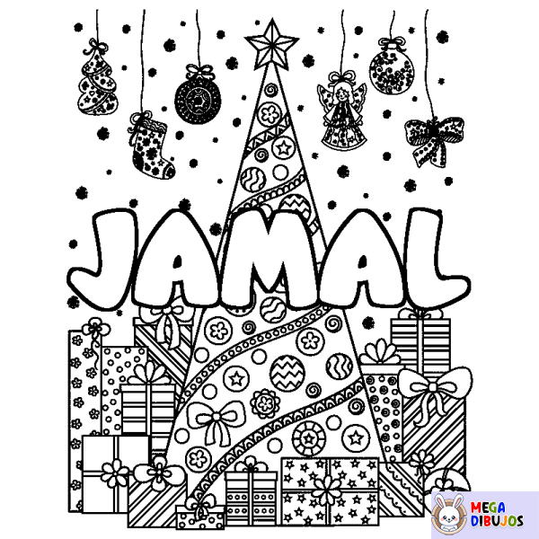 Coloración del nombre JAMAL - decorado &aacute;rbol de Navidad y regalos