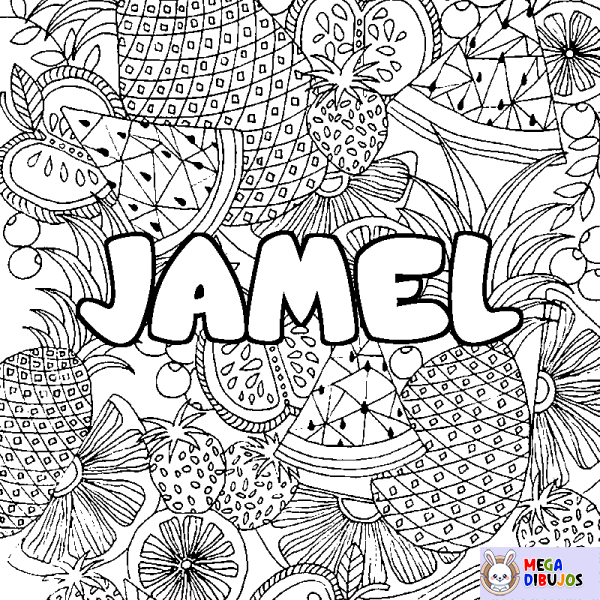 Coloración del nombre JAMEL - decorado mandala de frutas