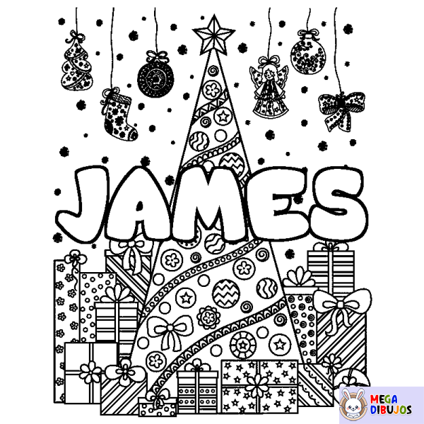 Coloración del nombre JAMES - decorado &aacute;rbol de Navidad y regalos