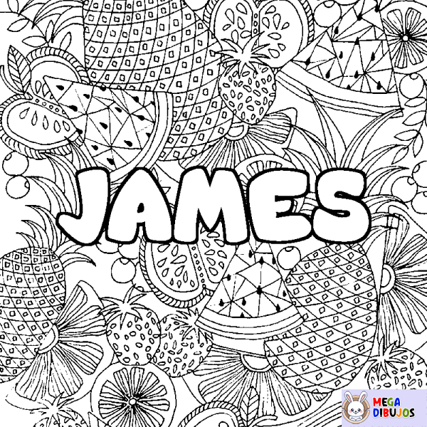 Coloración del nombre JAMES - decorado mandala de frutas