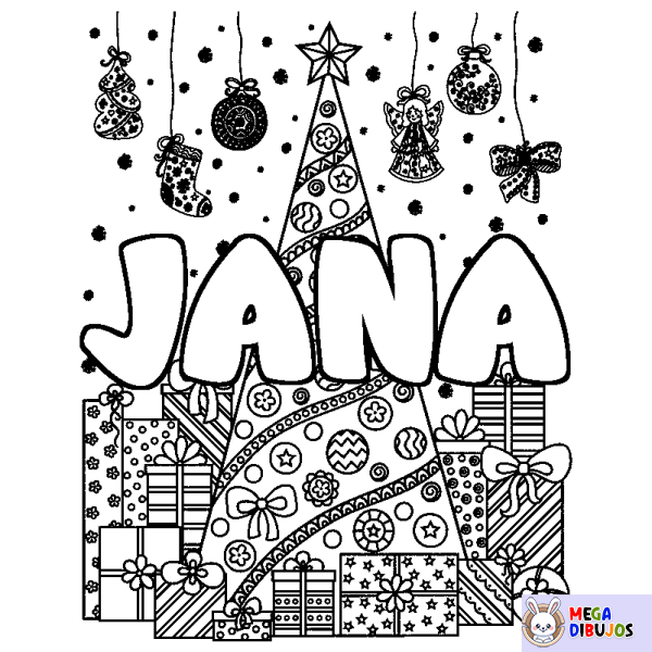 Coloración del nombre JANA - decorado &aacute;rbol de Navidad y regalos