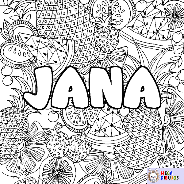 Coloración del nombre JANA - decorado mandala de frutas