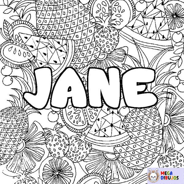 Coloración del nombre JANE - decorado mandala de frutas