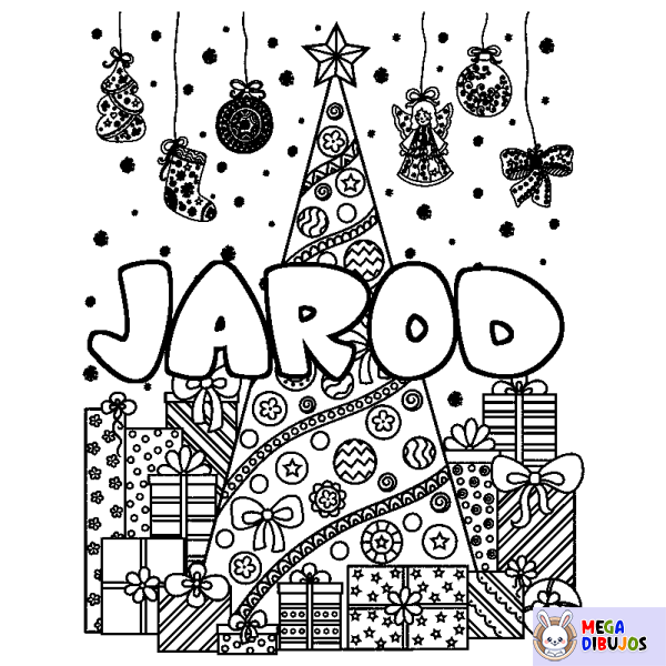 Coloración del nombre JAROD - decorado &aacute;rbol de Navidad y regalos