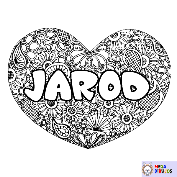 Coloración del nombre JAROD - decorado mandala de coraz&oacute;n