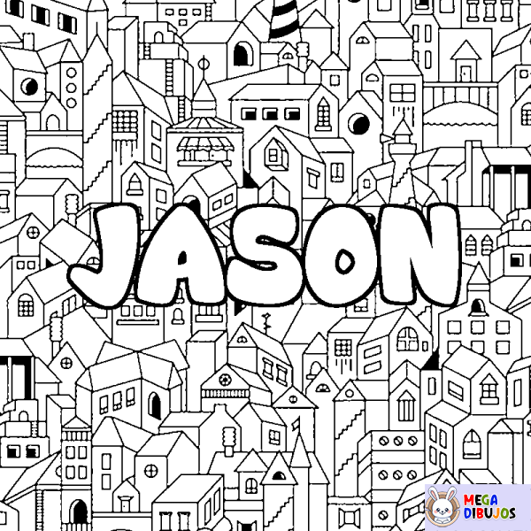 Coloración del nombre JASON - decorado ciudad