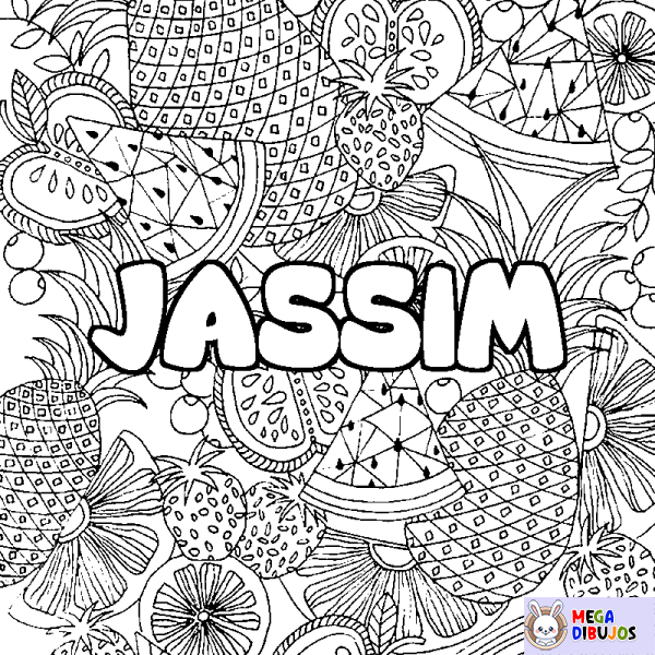 Coloración del nombre JASSIM - decorado mandala de frutas