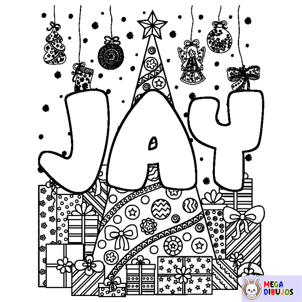 Coloración del nombre JAY - decorado &aacute;rbol de Navidad y regalos