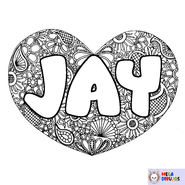 Coloración del nombre JAY - decorado mandala de coraz&oacute;n