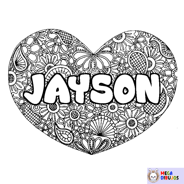 Coloración del nombre JAYSON - decorado mandala de coraz&oacute;n