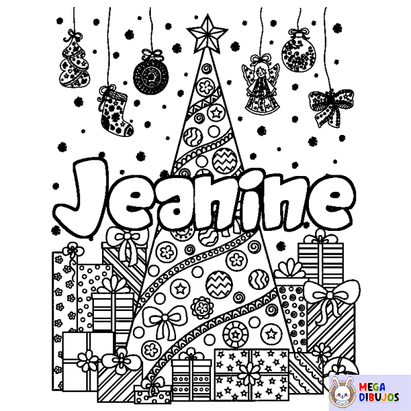 Coloración del nombre Jeanine - decorado &aacute;rbol de Navidad y regalos