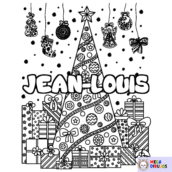 Coloración del nombre JEAN-LOUIS - decorado &aacute;rbol de Navidad y regalos