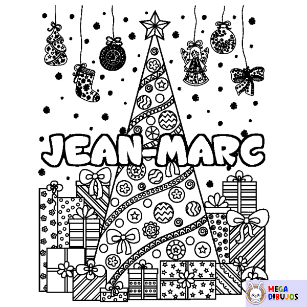 Coloración del nombre JEAN-MARC - decorado &aacute;rbol de Navidad y regalos